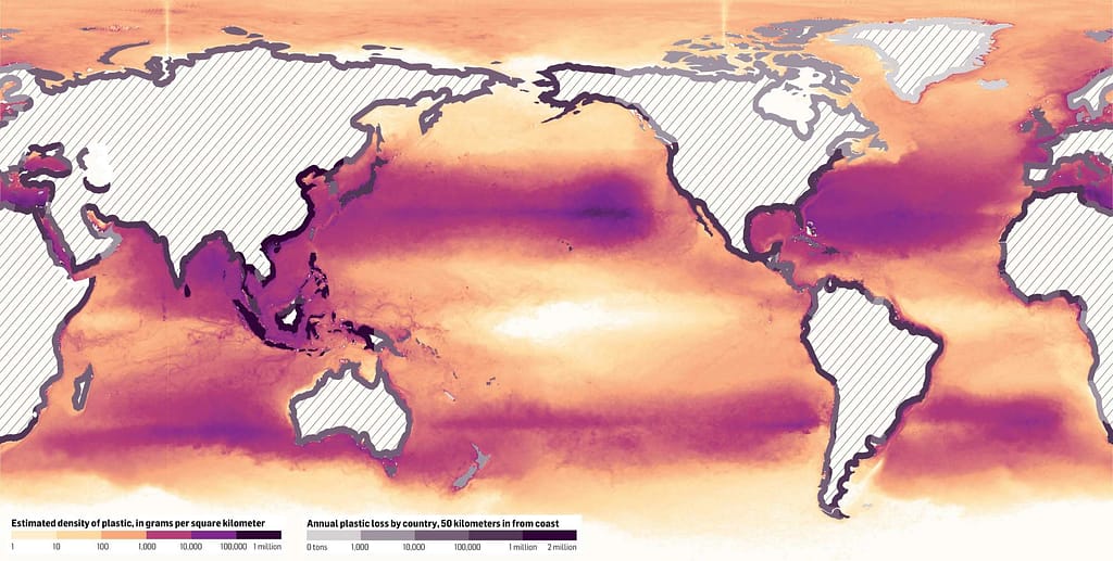 plasic in ocean map
